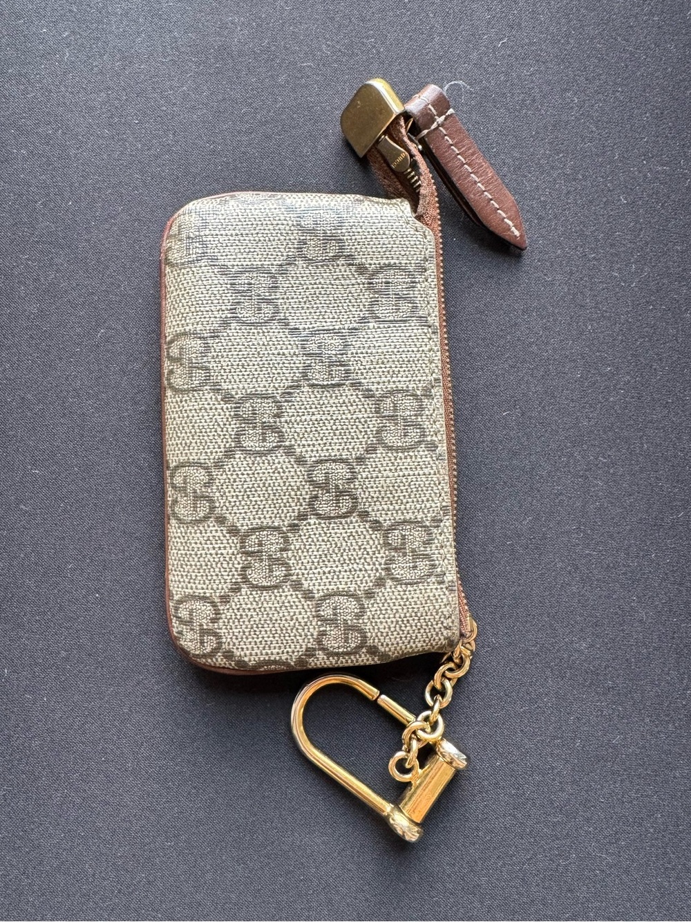 Gucci Brown and Gold Leather Zip Pouch